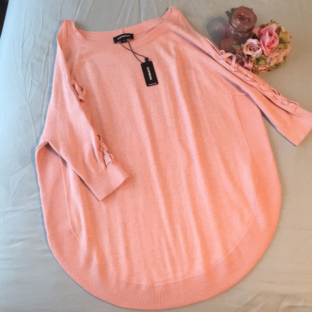Express Lace-Up Cold Shoulder Circle Hem Sweater
